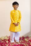 Buy_Mini Trails_Yellow Cotton Silk Embroidered Floral Kurta With Pant _at_Aza_Fashions