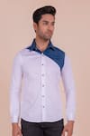 DESIGN O STITCH_White Cotton Fabric Cross Detailed Denim Shirt _Online_at_Aza_Fashions