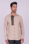 DESIGN O STITCH_Beige Soft Cotton Embroidery Patchwork Lace Shirt _Online_at_Aza_Fashions