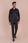 Buy_DESIGN O STITCH_Black Cotton Embroidery Metallic Lace Shirt _at_Aza_Fashions