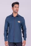 Buy_DESIGN O STITCH_Blue Soft Cotton Embroidery Crown Contrast Placket Shirt _Online_at_Aza_Fashions