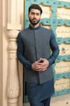 DESIGN O STITCH_Blue Soft Suiting Embroidery Geometric Bundi Kurta Set _at_Aza_Fashions