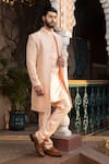 DESIGN O STITCH_Peach Brocade Embroidery Heritage Elephant Bloomy Sherwani Jacket Pant Set _Online_at_Aza_Fashions