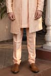 Buy_DESIGN O STITCH_Peach Brocade Embroidery Heritage Elephant Bloomy Sherwani Jacket Pant Set _Online_at_Aza_Fashions