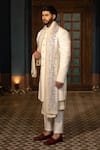 Buy_DESIGN O STITCH_Ivory Suiting Embroidery Heritage City Pintuck Pattern Sherwani Pant Set _Online_at_Aza_Fashions