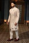 DESIGN O STITCH_Ivory Silk Applique Floral Sherwani Jacket Pant Set _at_Aza_Fashions