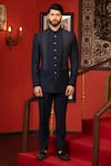 Buy_DESIGN O STITCH_Blue Suiting Textured Placement Bandhgala With Pant _Online_at_Aza_Fashions