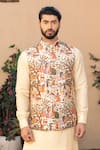 Buy_DESIGN O STITCH_Cream Silk Print Pichwai Art Bundi Kurta Set _Online_at_Aza_Fashions