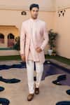 Buy_DESIGN O STITCH_Pink Cotton Silk Hand Embroidery Rosette Sherwani Pant Set _at_Aza_Fashions