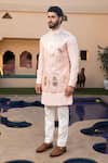 DESIGN O STITCH_Pink Soft Suiting Applique Horse Shivery Leather Bundi Kurta Set _at_Aza_Fashions