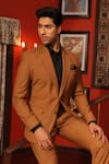 Buy_DESIGN O STITCH_Brown Suiting Placement Embroidery Bird Motif Tuxedo With Pant _Online_at_Aza_Fashions