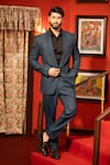 DESIGN O STITCH_Blue Soft Suiting Applique Laser Cut Tuxedo With Pant _Online_at_Aza_Fashions