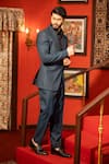 Shop_DESIGN O STITCH_Blue Soft Suiting Applique Laser Cut Tuxedo With Pant _Online_at_Aza_Fashions