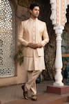 Buy_DESIGN O STITCH_Beige Silk Embroidered Thread Solid Kurta Set With Jacket _at_Aza_Fashions