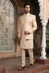 Buy_DESIGN O STITCH_Beige Silk Embroidered Thread Solid Kurta Set With Jacket _Online_at_Aza_Fashions