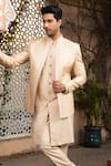 Shop_DESIGN O STITCH_Beige Silk Embroidered Thread Solid Kurta Set With Jacket 