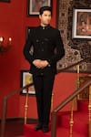 Buy_DESIGN O STITCH_Black Textured Embroidered Cutdana Bandhgala With Pant _at_Aza_Fashions