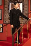 Buy_DESIGN O STITCH_Black Textured Embroidered Cutdana Bandhgala With Pant 