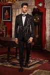 Buy_DESIGN O STITCH_Black Suiting Hand Embroidered Cutdana Tuxedo Jacket With Pant _at_Aza_Fashions