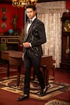 DESIGN O STITCH_Black Suiting Hand Embroidered Cutdana Tuxedo Jacket With Pant _at_Aza_Fashions