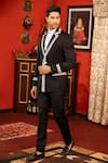 Shop_DESIGN O STITCH_Black Suiting Printed Stripe Blazer With Pant _Online_at_Aza_Fashions