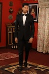 Buy_DESIGN O STITCH_Black Suiting Dual Textured Tuxedo Jacket With Pant _at_Aza_Fashions