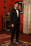 Shop_DESIGN O STITCH_Black Suiting Dual Textured Tuxedo Jacket With Pant _Online_at_Aza_Fashions