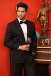 Shop_DESIGN O STITCH_Black Suiting Dual Textured Tuxedo Jacket With Pant 