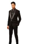 DESIGN O STITCH_Black Suiting Hand Embroidered Beads Tuxedo Jacket With Pant _at_Aza_Fashions