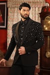 DESIGN O STITCH_Black Suiting Embroidered Cutdana Placement Tuxedo Jacket With Pant _Online_at_Aza_Fashions