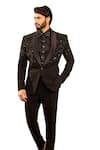 Shop_DESIGN O STITCH_Black Suiting Embroidered Cutdana Placement Tuxedo Jacket With Pant _Online_at_Aza_Fashions