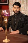 Shop_DESIGN O STITCH_Black Suiting Embroidered Cutdana Placement Tuxedo Jacket With Pant 