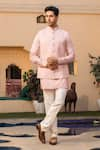 Buy_DESIGN O STITCH_Pink Suiting Solid Kurta Set With Pintuck Bundi _at_Aza_Fashions