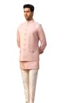 Shop_DESIGN O STITCH_Pink Suiting Solid Kurta Set With Pintuck Bundi _Online_at_Aza_Fashions