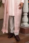 DESIGN O STITCH_Pink Brocade Hand Embroidered Thread Sherwani Set _Online_at_Aza_Fashions