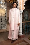 Buy_DESIGN O STITCH_Pink Brocade Hand Embroidered Thread Sherwani Set _Online_at_Aza_Fashions