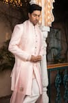 Shop_DESIGN O STITCH_Pink Brocade Hand Embroidered Thread Sherwani Set _Online_at_Aza_Fashions