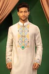 Shop_DESIGN O STITCH_White Linen Embroidered Mirror Kurta With Pant _Online_at_Aza_Fashions