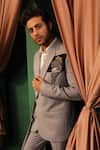 Shop_DESIGN O STITCH_Grey Suiting Hand Embroidered Solid Blazer With Lapel Pin _Online_at_Aza_Fashions