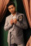 DESIGN O STITCH_Grey Suiting Hand Embroidered Solid Blazer With Lapel Pin _at_Aza_Fashions