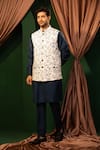 Shop_DESIGN O STITCH_Blue Suiting Digital Printed Floral Solid Kurta Set With Bundi _Online_at_Aza_Fashions