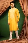 Shop_DESIGN O STITCH_Yellow Silk Embroidered Thread Kurta And Pant Set _Online_at_Aza_Fashions