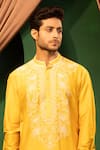 DESIGN O STITCH_Yellow Silk Embroidered Thread Kurta And Pant Set _at_Aza_Fashions