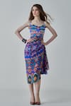 Buy_Saaksha & Kinni_Blue Satin Printed Ikat Sweetheart Dolly Side-draped Dress _Online_at_Aza_Fashions