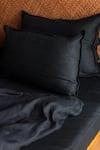 Shop_Saphed_Black 100% Pure European Linen Plain Kohl Flat Sheet _Online_at_Aza_Fashions