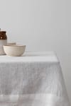 Shop_Saphed_White 100% Pure European Linen Plain Taj Table Cloth _at_Aza_Fashions