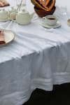 Saphed_White 100% Pure European Linen Plain Taj Table Cloth _Online_at_Aza_Fashions