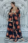 Shop_Gulabo Jaipur_Blue Georgette Embroidery Bandhani U Neck Aksar Pattern Kurta Sharara Set _at_Aza_Fashions