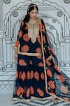 Buy_Gulabo Jaipur_Blue Georgette Embroidery Bandhani U Neck Aksar Pattern Kurta Sharara Set _Online_at_Aza_Fashions