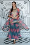 Gulabo Jaipur_Grey Georgette Embroidery Bandhani U Neck Aksar Zardozi Work Kurta Sharara Set _Online_at_Aza_Fashions